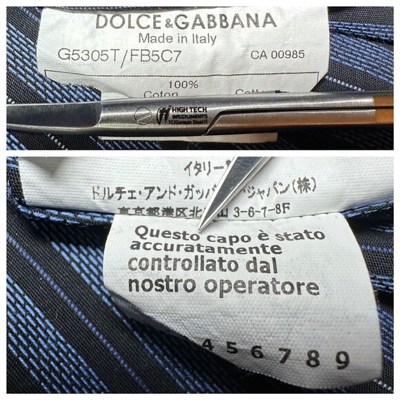 DOLCE & GABBANA Shirt Striped Blue Black Cotton Slim Fit Dress 43 / US17 / Large - Picture 13 of 13